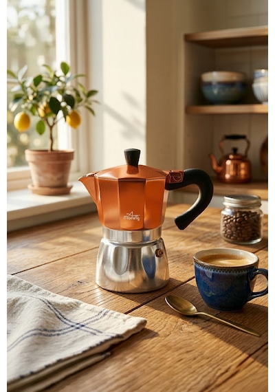 Any Morning Hes-6 Espresso Kahve Makinesi Alüminyum Moka Pot 240 Ml Bakır