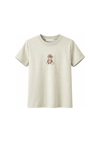 Mixray 2078 Kadın %100 Pamuk Ayıcık Nakışlı Bisiklet Yaka T-shirt Mint