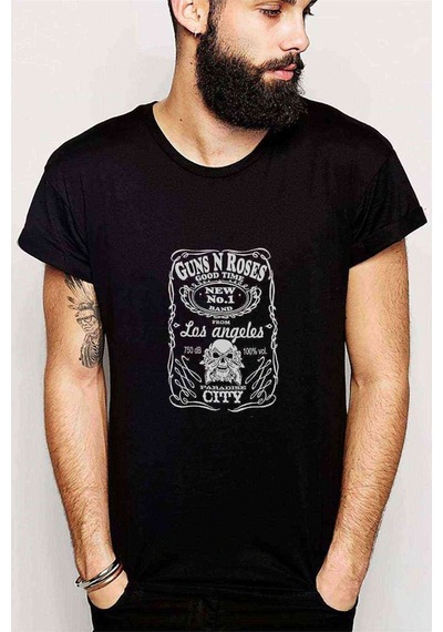 N Roses Paradıse Cıty Baskılı Siyah Erkek Tshirt
