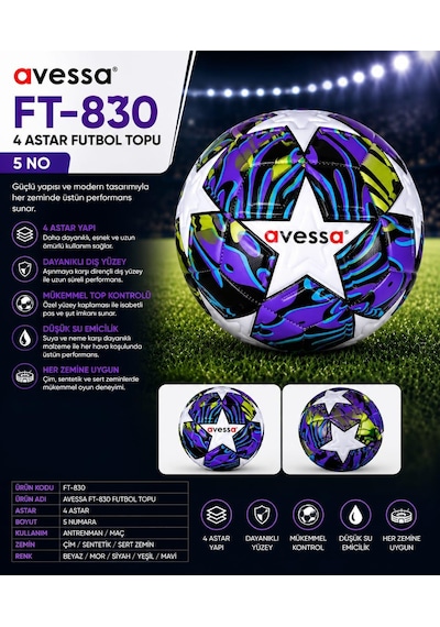Avessa Ft-830 Futbol Topu 4 Astar Mor