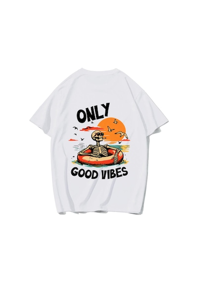 Brz Collectıon Brz Collection Unisex Oversize Only The Good Vibes T-shirt Beyaz
