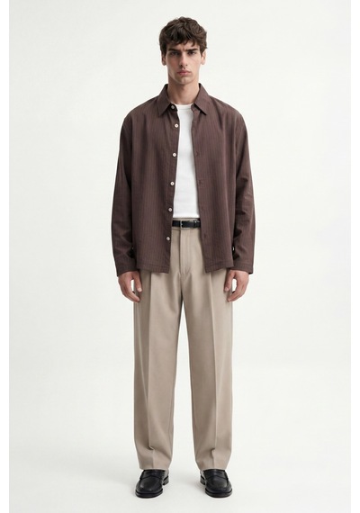 Antioch Relaxed Fit Çizgili Erkek Gömlek Kahve