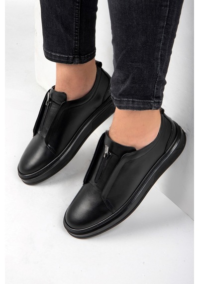 Ducavelli Ventu Erkek Hakiki Deri Sneaker, Fermuarlı Sneaker, Hakiki Deri Sneaker, Erkek Sneaker Siyah