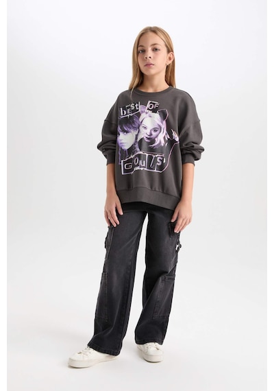DeFacto Kız Çocuk Wednesday Oversize Geniş Kalıp Bisiklet Yaka Sweatshirt D6063A824WNAR227 Antrasit