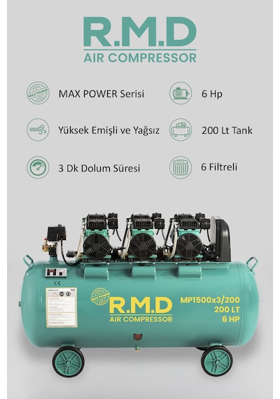200 Lt Yüksek Emişli Yağsız Teknoloji Hava Kompresörü