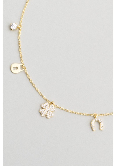 Şans İkonlu 18 Ayar Sarı Altın Kaplama 25 Cm Gümüş Hal Hal Altın Kaplama