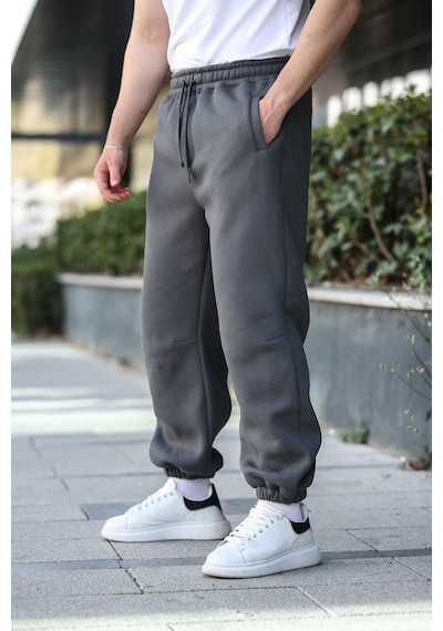 Madmext Füme Rahat Kesim Paçası Lastikli Erkek Eşofman Altı E6579 Füme