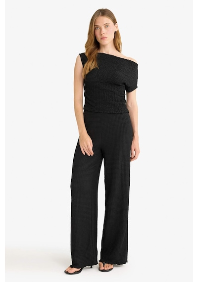 Defacto Slim Fit Dar Kesim Tek Omuzlu Bürümcük Bluz G2703ax25aubk81 Siyah
