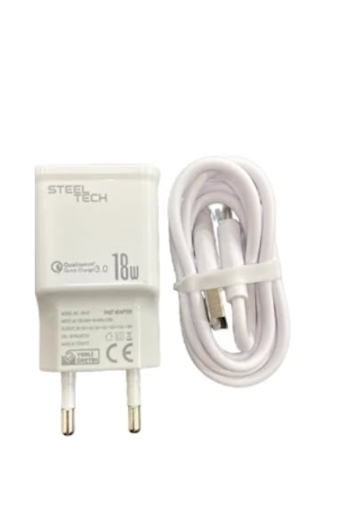 Steeltech 3.0a Usb Adaptör Usb & Type-c Şarj Kablosu 18w Qualcomm Hızlı Şarj Ve Akıllı Koruma 18W Şarj Seti (Adaptör+Kablo)