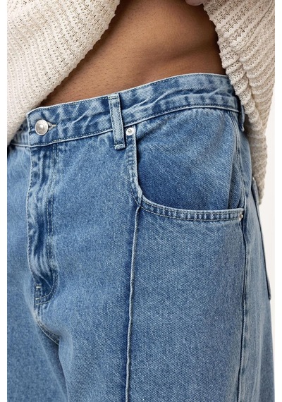 Vamos Dikiş Detaylı Relaxed Fit Jean Açık Mavi Melanj