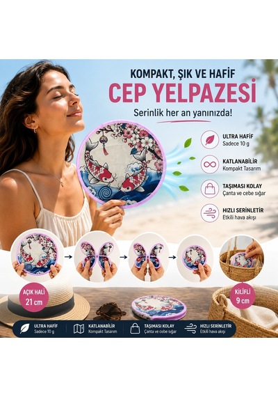 Bakgelal Katlanabilir Cep Yelpazesi 21 Cm Kılıflı Kore Yelpazesi Ultra Hafif, Katlanabilir, 10 Farklı Desen Seçeneği Plaj, Seyahat, Festival Ve Günlük Kullanım İçin - 03-11-000011