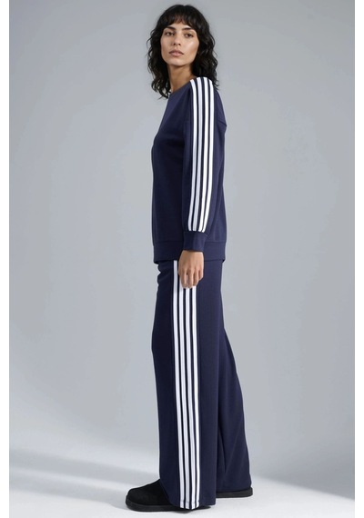 Hiccup Çizgili Bisiklet Yaka Sweatshirt Ve Düz Paça Pantolon Takımı Lacivert