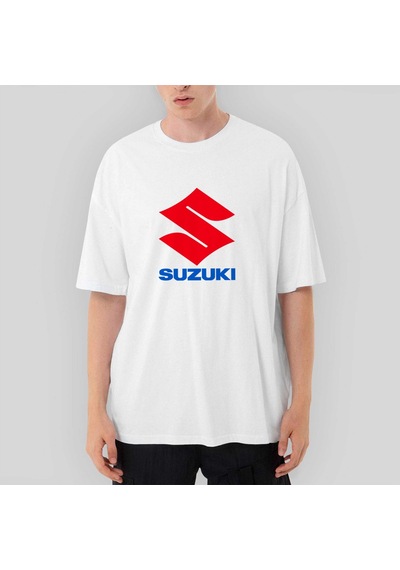 Suzuki Logo Text Oversize Beyaz Tişört Beyaz