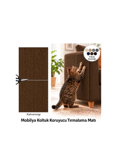 Yapışkanlı Kedi Tırmalama Halısı 100x30 Cm, Mobilya Koruyucu Tırmalama Pedi, Koltuk Ve Mobilya Yüzeyleri İçin Kolay Montajlı Kedi Tırmalama Matı Kahverengi