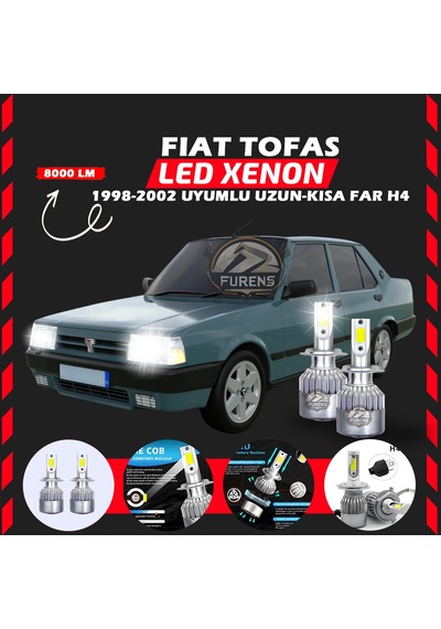Fiat Tofaş Uzun - Kısa Far Uyumlu Şimşek Etkili Led Xenon Performance Series H4