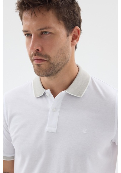 Beyaz-çağla Polo Yaka Pike Kısa Kol Slim Fit %100 Pamuk Tişört 1011260171