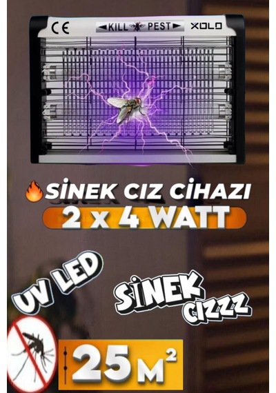 2x4 Watt Sinek Kapanı 25 Metrekare Uv Sinek Tuzağı Kasa Elektrikli Kara Sinek Öldürücü