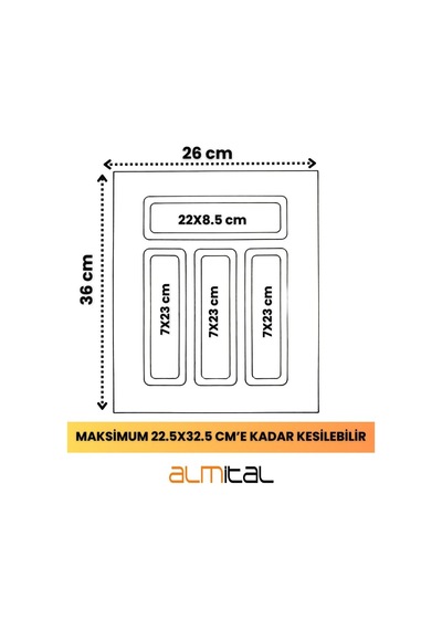 26x36 Cm. Çekmece İçi Antrasit Kaşıklık  22,5x32,5 Cm'e Kadar Kesilebilir Diğer