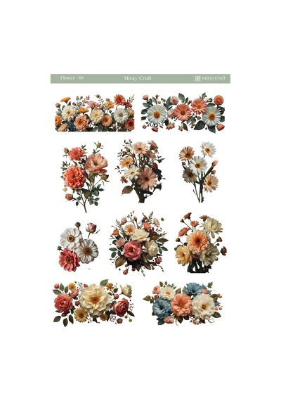 1 Sayfa Çiçek Temalı 12 17 Cm Sticker /scrapbook, Bullet Journal, Planlayıcı, Defter Diğer