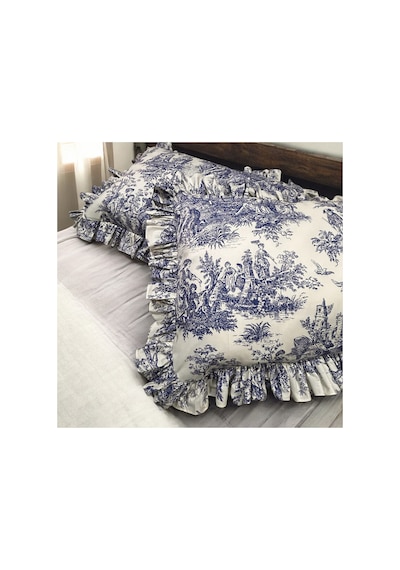 Fırfırlı Yastık Kılıfı Tek Kişilik Fransız Kır Evi Stili 2'li 50 X 70 Cm Lacivert