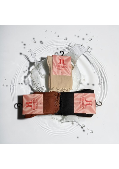 Heren Socks Heren Lastik Fırfırlı 3'lü Kadın Çorap , Fitilli Fırfırlı Kolej Boy Kiremit - Bej - Siyah Heren Socks Heren Lastik Fırfırlı 3'lü Kadın Çorap , Fitilli Fırfırlı Kolej Boy Kiremit - Bej - Siyah