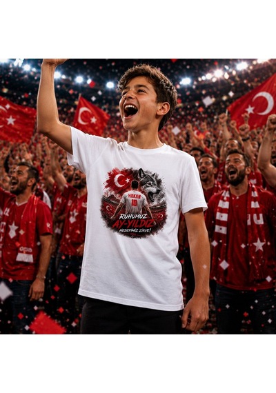 Bk Gift Kişiye Özel Türkiye Taraftar Temalı 2026 Dünya Kupası Tasarımlı Çocuk Tişört-4, Tek Yürek Milli Takım Ruhu Beyaz