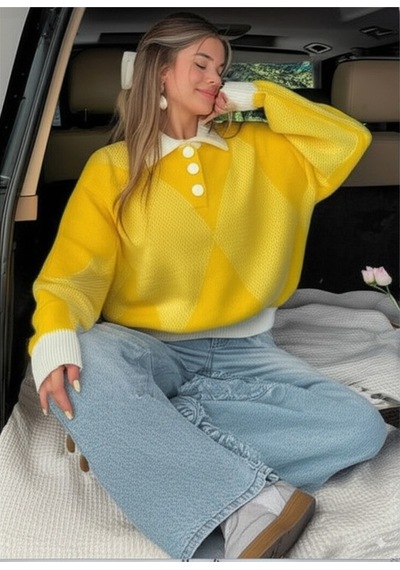 Flex Fashıon Kadın Polo Yaka Trend Oversize Popüler Triko Kazak Sarı Sarı - 744392241 Sarı - 744392241 Sarı Flex Fashıon Kadın Polo Yaka Trend Oversize Popüler Triko Kazak Sarı Sarı - 744392241 Sarı - 744392241 Sarı