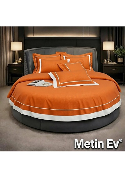 %100 Pamuk Saten 6 Parça Çift Kişilik Premium Nevresim Takımı Yuv Turuncu