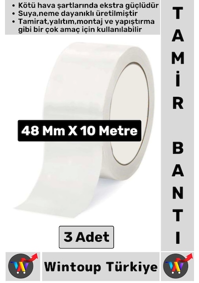 Ultra Güçlü Su Neme Dayanıklı Çok Amaçlı Montaj Onarım İzolasyon Tamir Bantı Beyaz 48 Mmx10 Mt 3 Adt