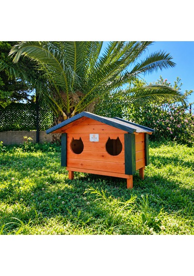 2 Yuvalı Ahşap Dış Mekan Kedi Evi