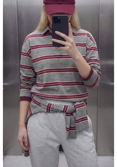 Defacto Loose Fıt Çizgili Sweatshirt G9469ax26spgr256 Gri-gr256
