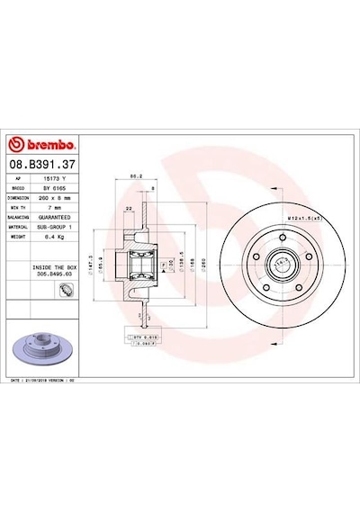 Brembo 08b39137 Arka Fren Diski Renault Megane Iv 15 Dış Cap: 260 Mm K:86 Mm 5 Delik 432027412r-432000185r-432006609r Adet