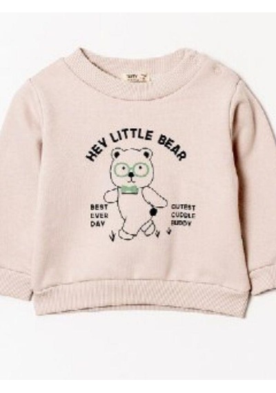 Zekids Erkek Bebek 3 İplik Kalın Ayıcık Desenli Eşofman Takım-14910 Taş