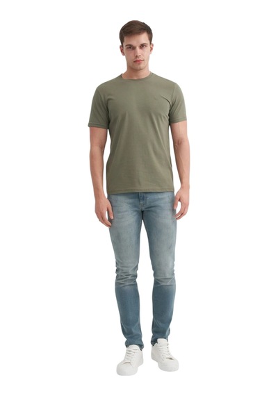 Cazador Erkek Slim Fit Bisiklet Yaka Pamuklu Düz Tişört 4623 Haki