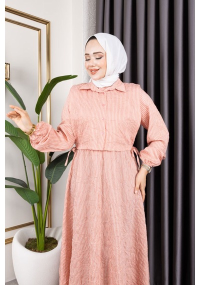 Hira Life Fashion Kadın Pudra Tesettür Giyim Gömlek Detaylı Çizgili Viskon Kıraş Elbise Ikili Takım Pudra Pudra Hira Life Fashion Kadın Pudra Tesettür Giyim Gömlek Detaylı Çizgili Viskon Kıraş Elbise Ikili Takım Pudra Pudra
