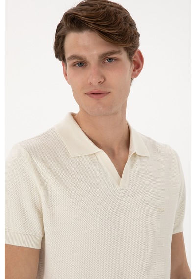 U.S. Polo Assn. Erkek Slim Fit Polo Yaka Krem Tişört 50299409-VR071