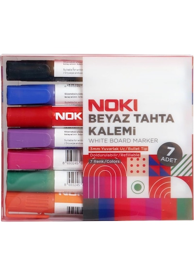 Noki 1664-p7 Yuvarlak Uçlu Beyaz Tahta Kalemi Seti 7 Adet - Karışık Renk Çok Renkli
