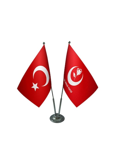 Masa Üstü Büyük Birlik Partisi Bayrağı Türk Bayrağı İkili Krom Di
