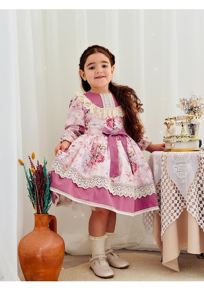 H L Y Karol Tasarım Pembe Royal Vintage Kız Bebek Elbise,doğum Günü Elbise,fotoğraf Çekim Elbise,0-12 Yaş Uygun Pembe