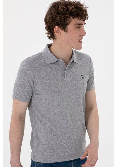 U.S. Polo Assn. Erkek Slim Fit Polo Yaka Gri Melanj Basic Tişört 50297984-VR086