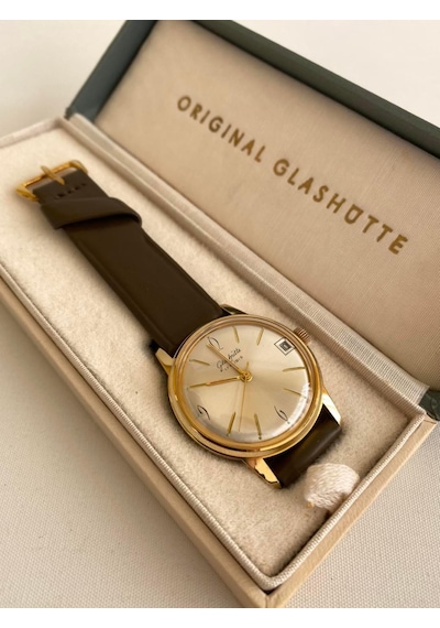 GUB Glashütte 10539 Altın Kaplama Vintage Kurmalı Kol Saati 36 MM