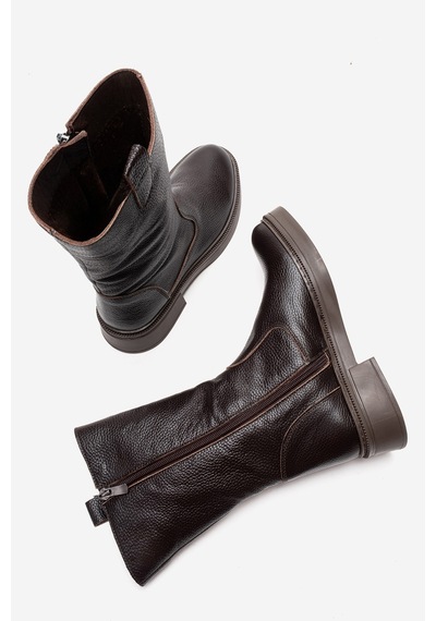 Ataköy Ayakkabı Kadın Hakiki Deri Kalın Taban Mid-calf Bot - Pyz888-kahve Floter