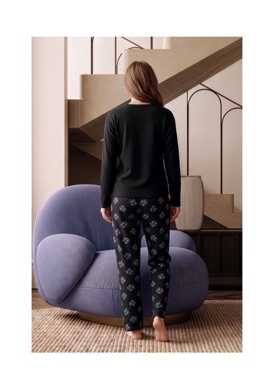 Nisanca Premium Soft Waffle Kadın Pijama Takımı Yumuşak Dokulu Sıcak Tutan Kışlık Uzun Kollu Pijama Siyah