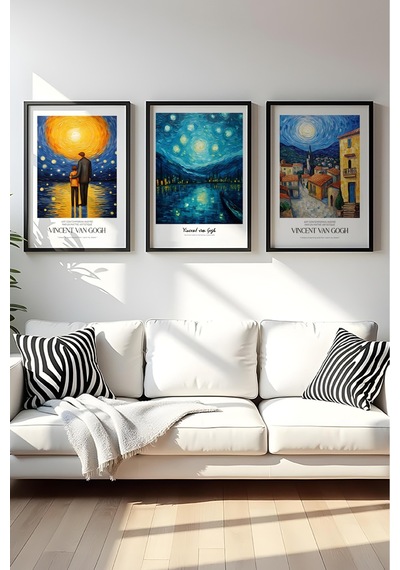 Huhuli Ahşap Siyah Çerçeveli Vincent Van Gogh Tablo Seti Huhu529