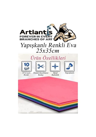 Yapışkanlı Eva 25x35 Cm 10 Renk 1 Paket Yapışkanlı Eva Süngeri 10'lu Okul Kreş Anasınıfı Elişi Etkinlikleri
