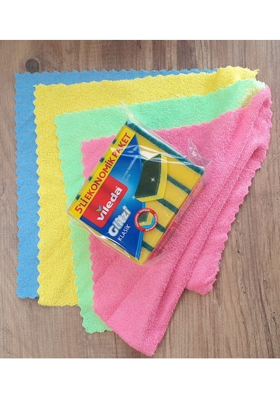 Bulaşık Temizlik Süngeri 5li 30cm  mikrofiber bez 4lü Set