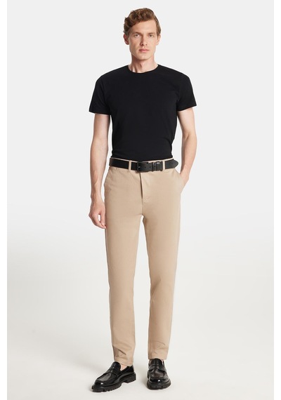 Tudors Erkek Regular Fit Chino Esnek Yandan Cepli Önü Fermuarlı Pamuklu Dokulu Bej Pantolon-34528 Bej
