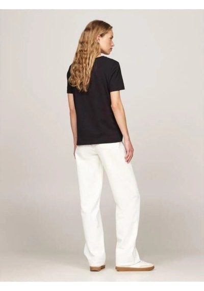 Tommy Hilfiger Reg Corp Logo C-nk Ss Kadın Siyah T-shirt - Ww0ww40276