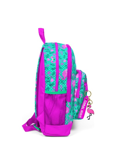 Coral High Kids Su Yeşili Pembe Flamingo Desenli Dört Bölmeli Okul Sırt Çantası 23712