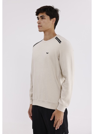 Rowinger Selanik Kumaş Yapılı Esnek Manşetli Konforlu Rahat Kesim Sweatshirt Beıge